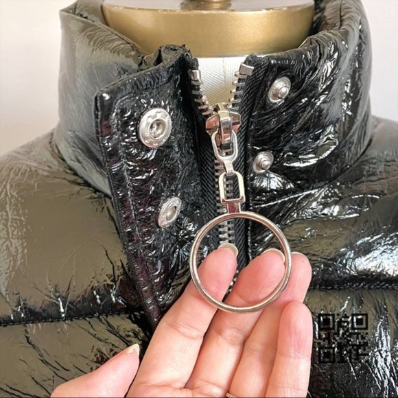 Adika Black Glossy Shiny Vinyl Reagan Puffy Jacket - S/M - Picture 4 of 10